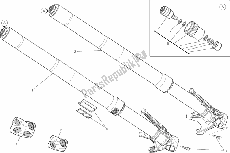 All parts for the Front Fork of the Ducati Multistrada 1200 S Touring USA 2010